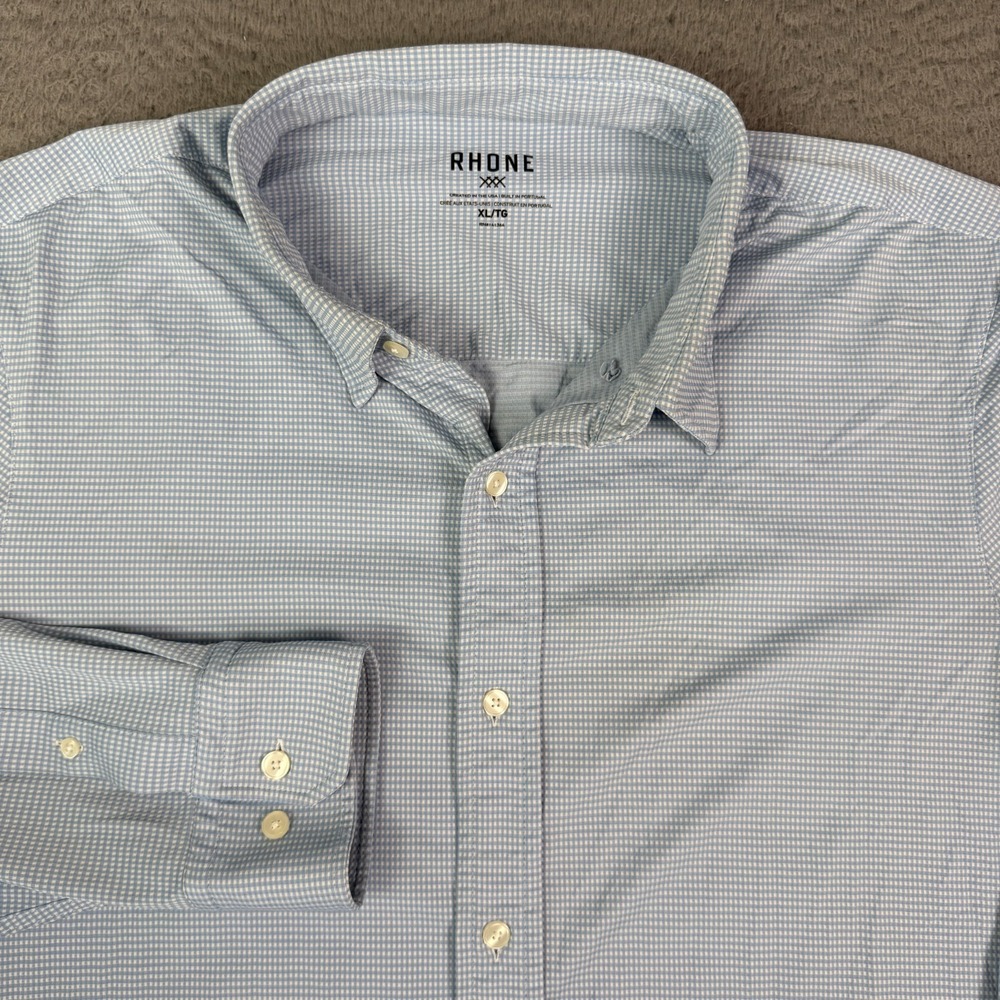 Rhone Shirt Mens XL Blue Plaid Slim Commuter Button Performance Italian Fabric